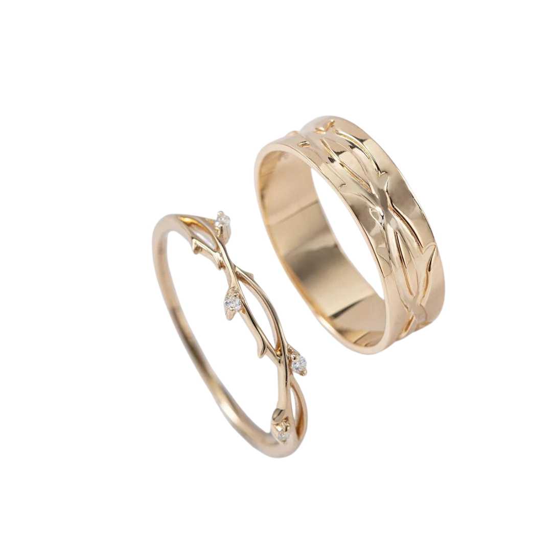 Par de Alianças Natureza Ouro 18k e Diamantes Kahla