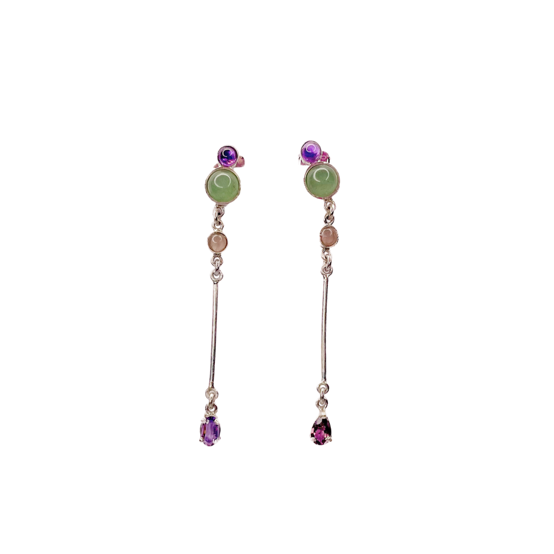 Brinco Doux Quartzo Verde, Ametista, Quartzo Rosa e Prata Kahla