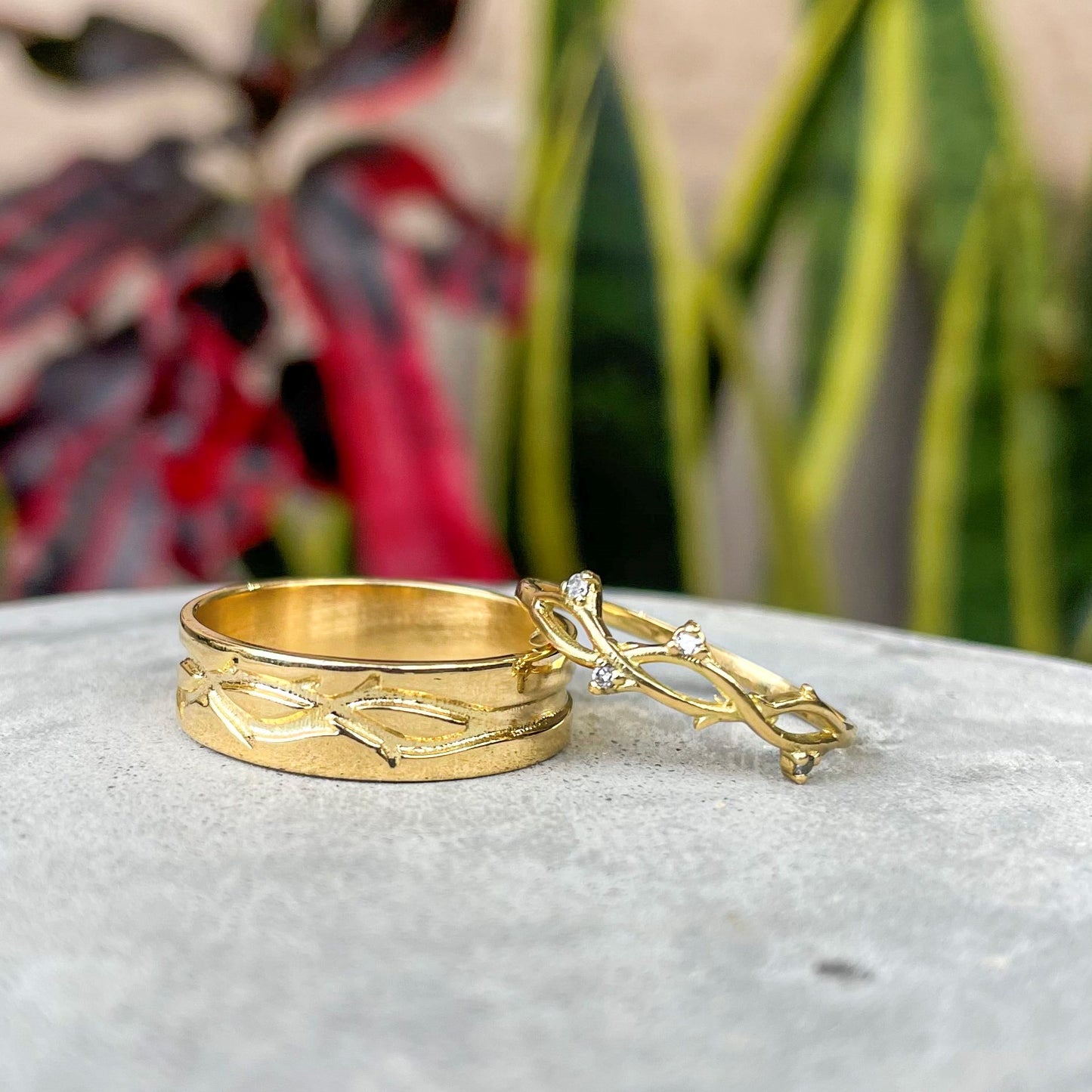 Par de Alianças Natureza Ouro 18k e Diamantes Kahla