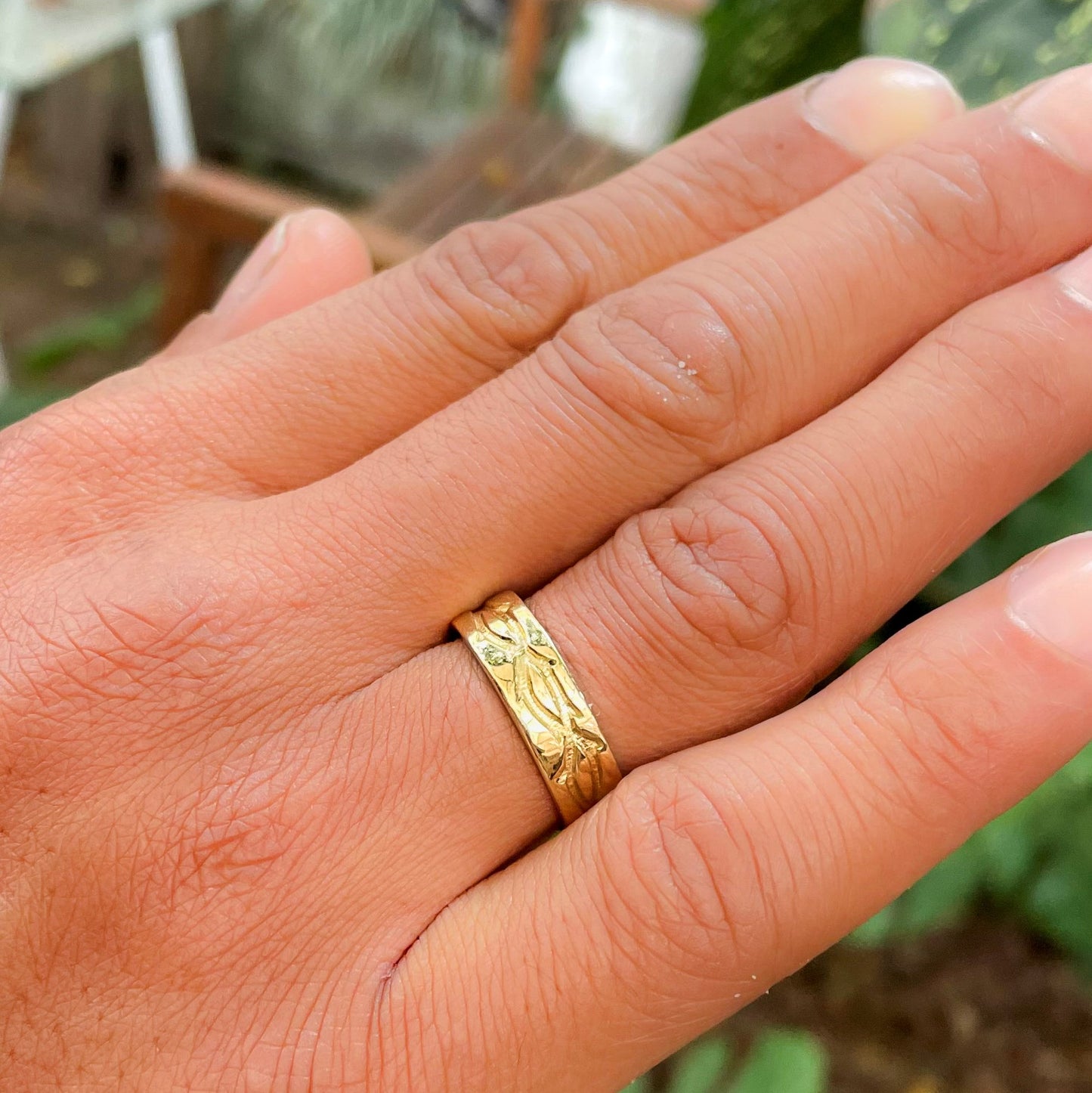 Par de Alianças Natureza Ouro 18k e Diamantes Kahla