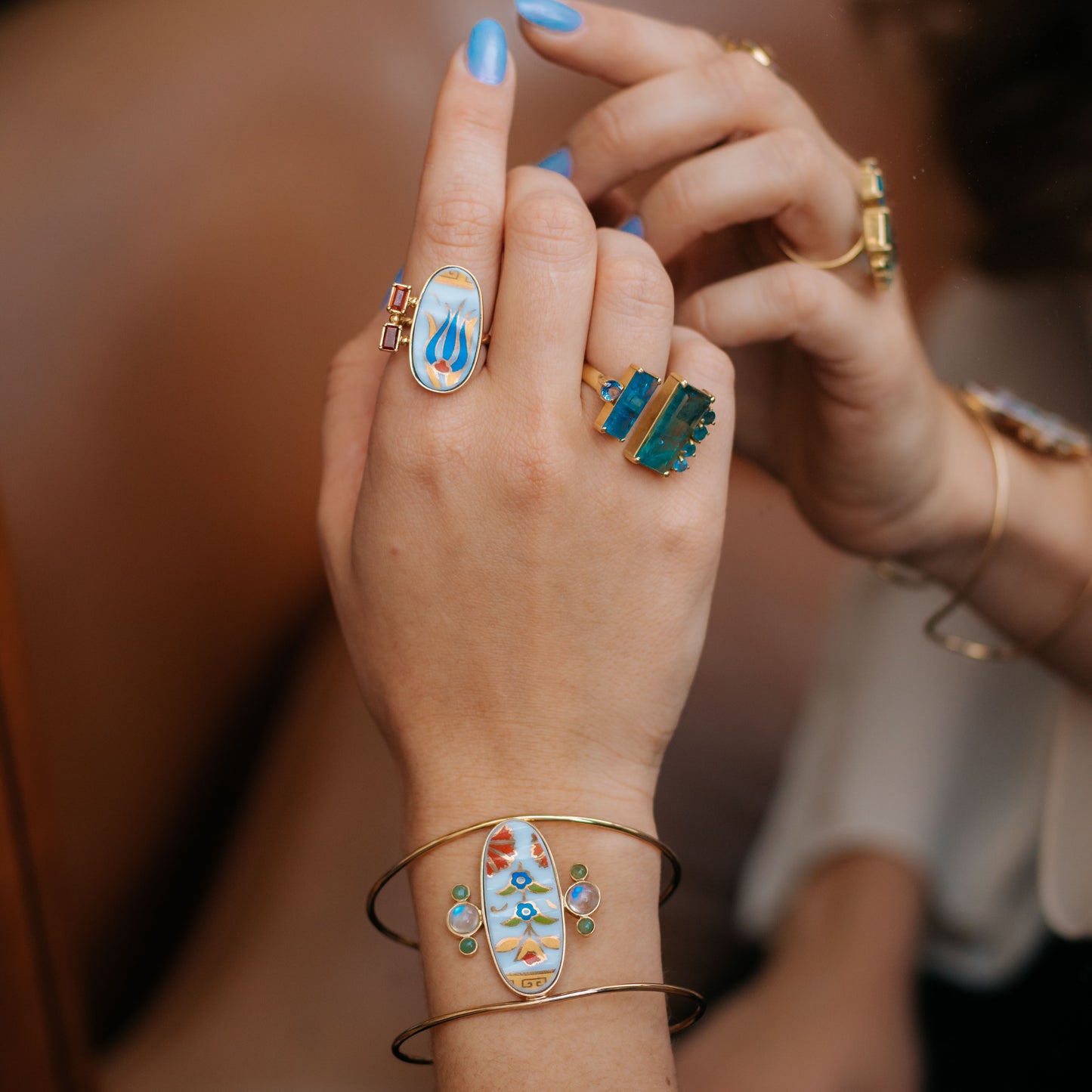 Pulseira Yao Gold II Porcelana, Jade, Pedra da Lua e Prata com Banho de Ouro 18k Kahla
