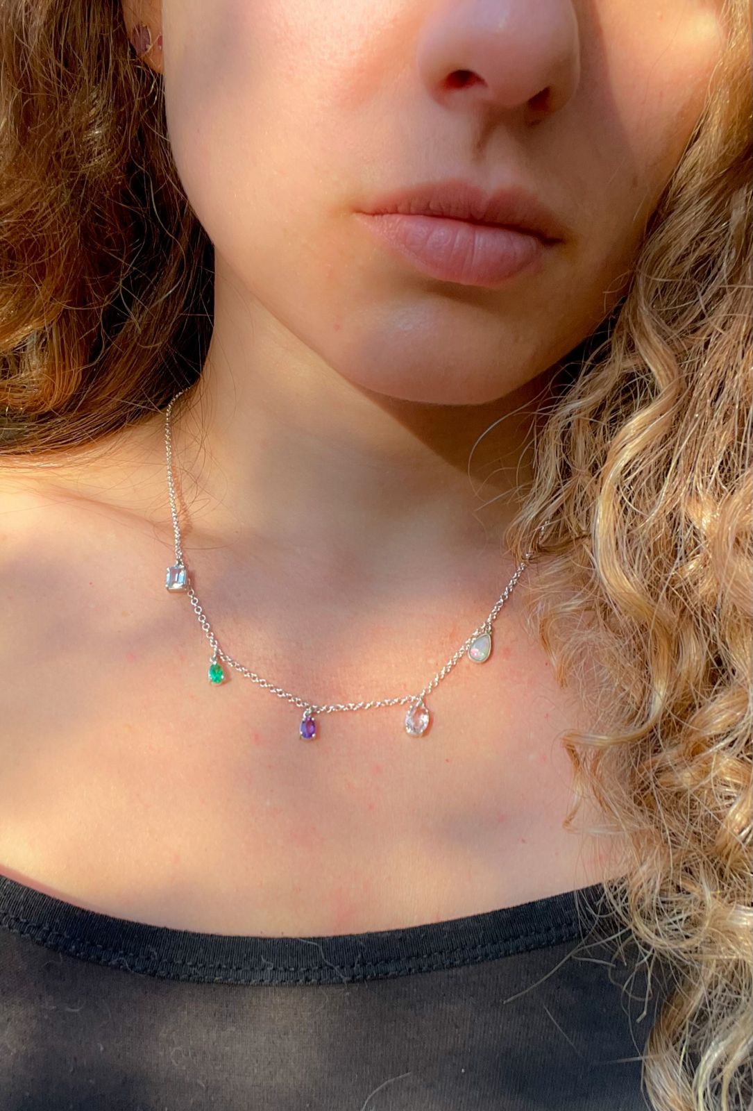 Colar Te Amo Topázio Azul, Esmeralda, Ametista, Morganita, Opala e Prata com Banho de Ouro 18k Kahla