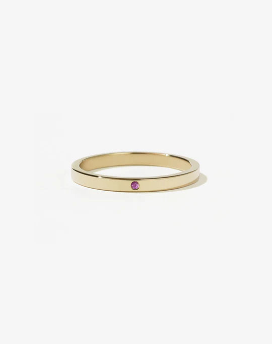 Aliança Amar Quadrada 2mm Turmalina Rosa Ouro 18k Kahla