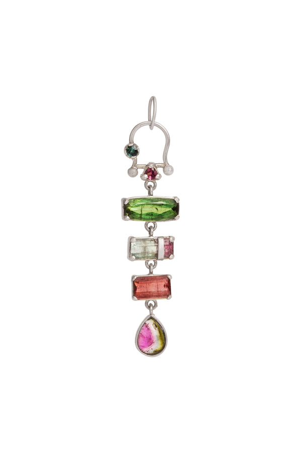 Pingente Petrichor Turmalina Verde, Turmalina Bicolor, Turmalina Rosa e Prata Kahla