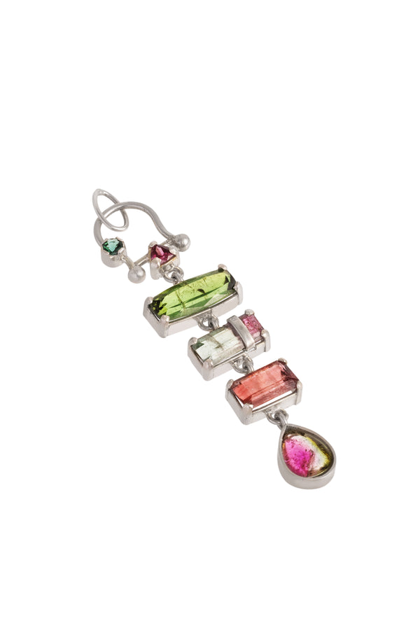 Pingente Petrichor Turmalina Verde, Turmalina Bicolor, Turmalina Rosa e Prata Kahla