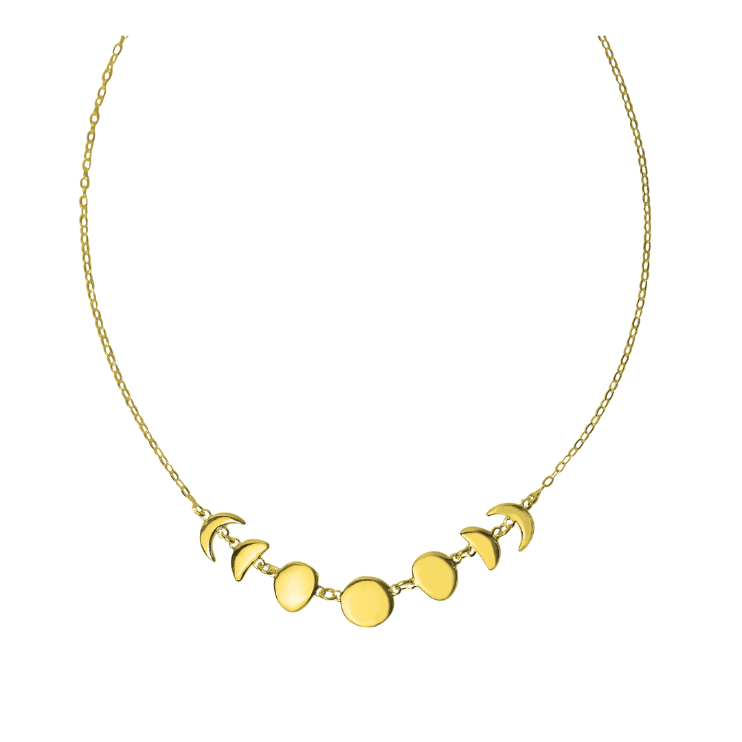 Colar Fases da Lua Prata e Banho de Ouro 18k usekahla.com