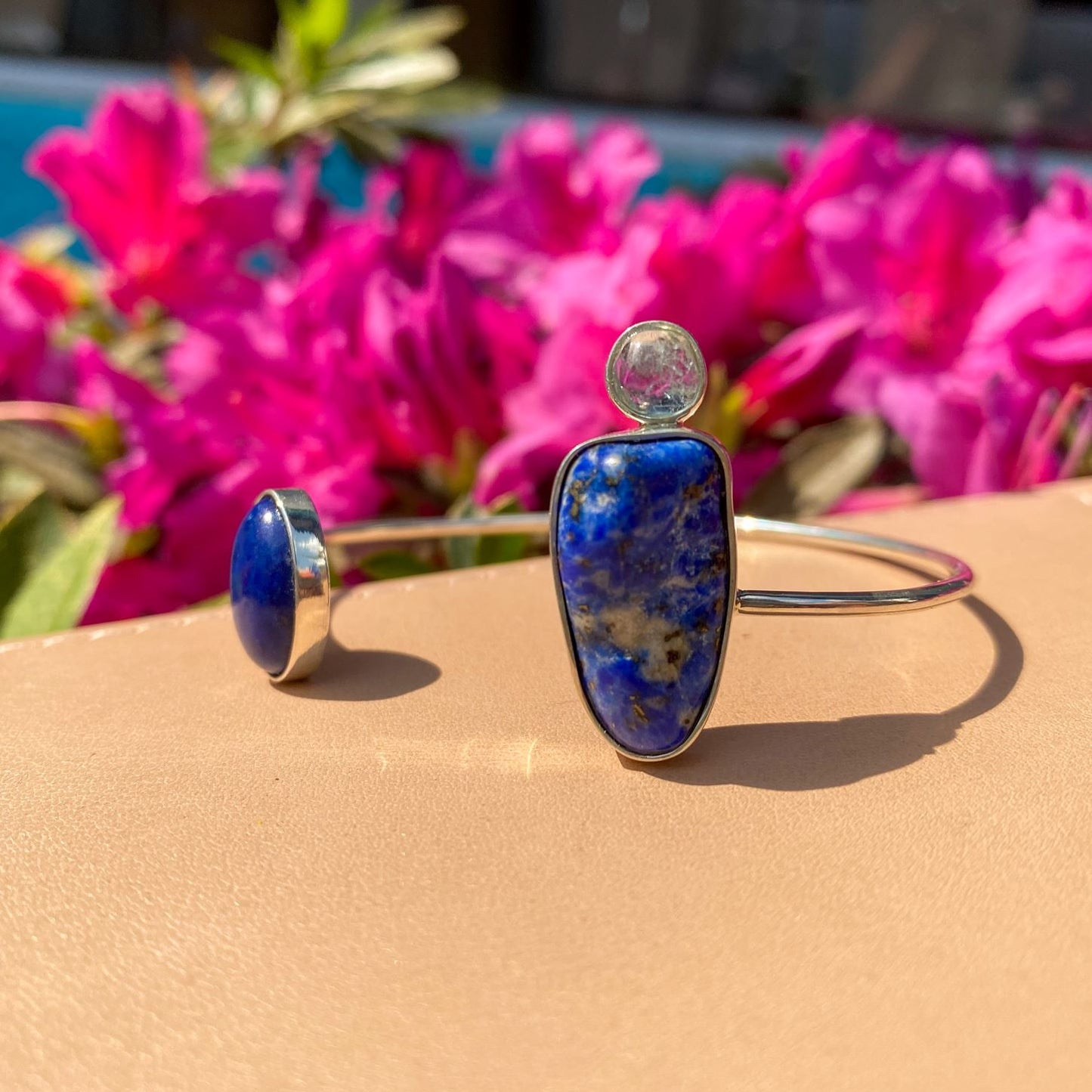 Pulseira Serena Lapis Lázuli, Água Marinha e Prata usekahla.com