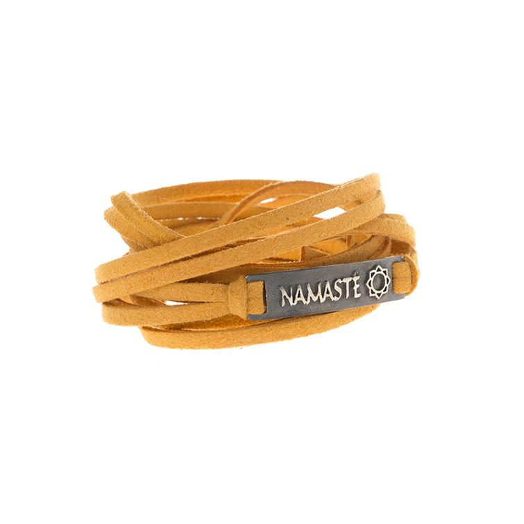 Pulseira Namastê Palavras Sagradas Prata e Couro usekahla.com