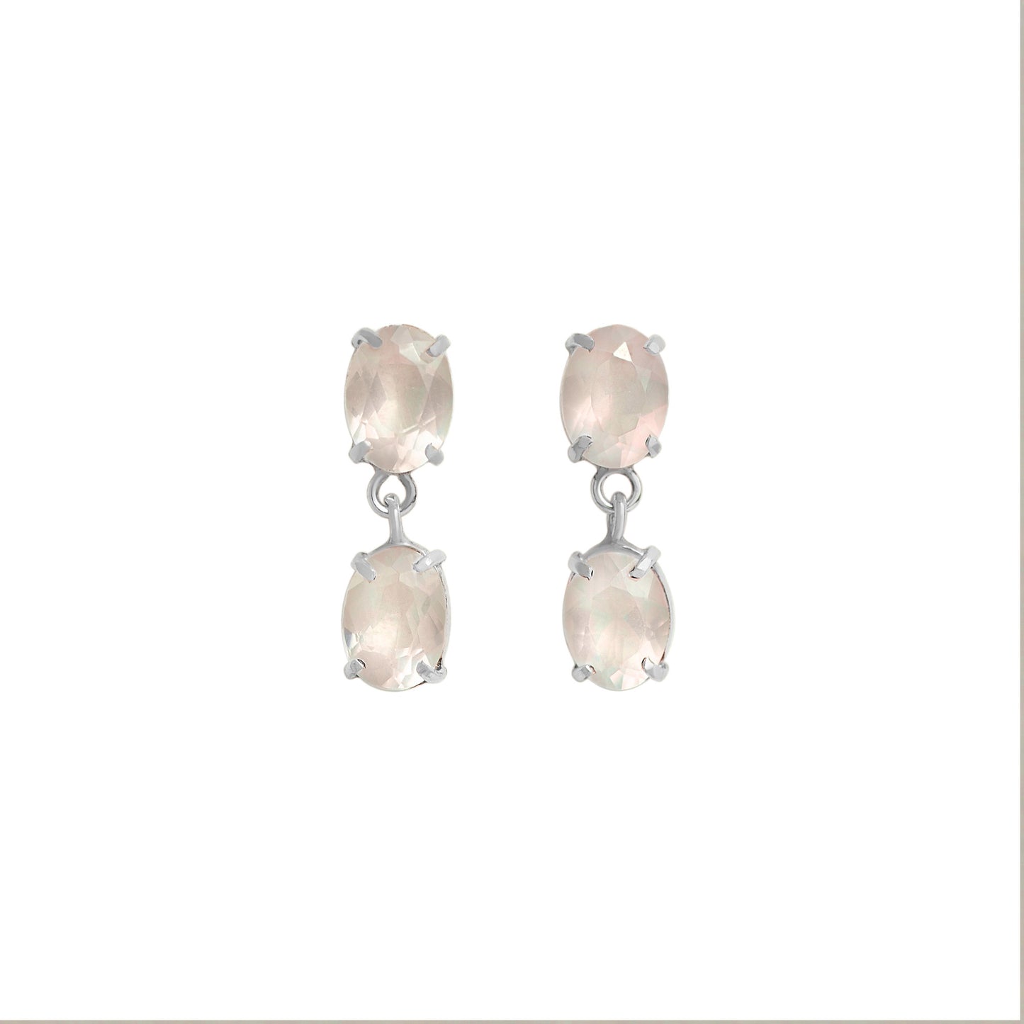 Brinco Ilumiara Duplo Quartzo Rosa e Prata Kahla