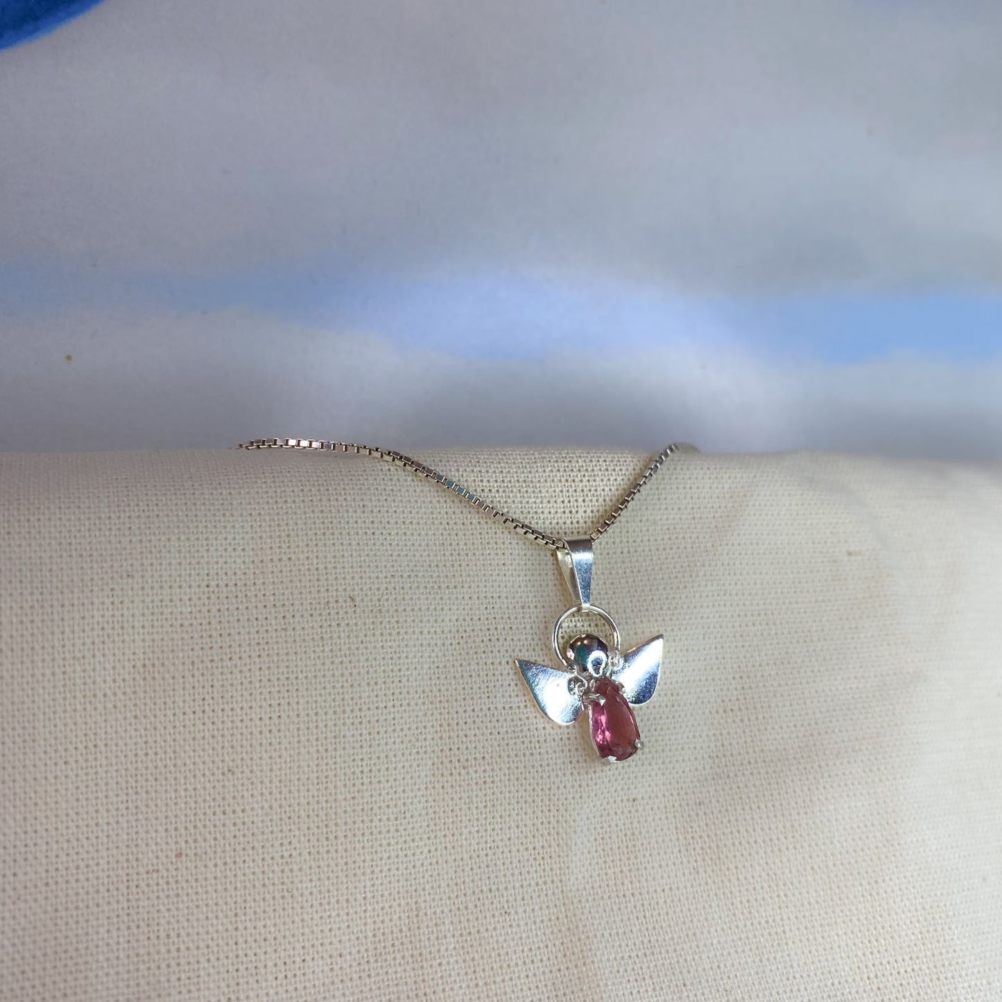 Pingente Anjo da Guarda Turmalina Rosa e Prata usekahla.com