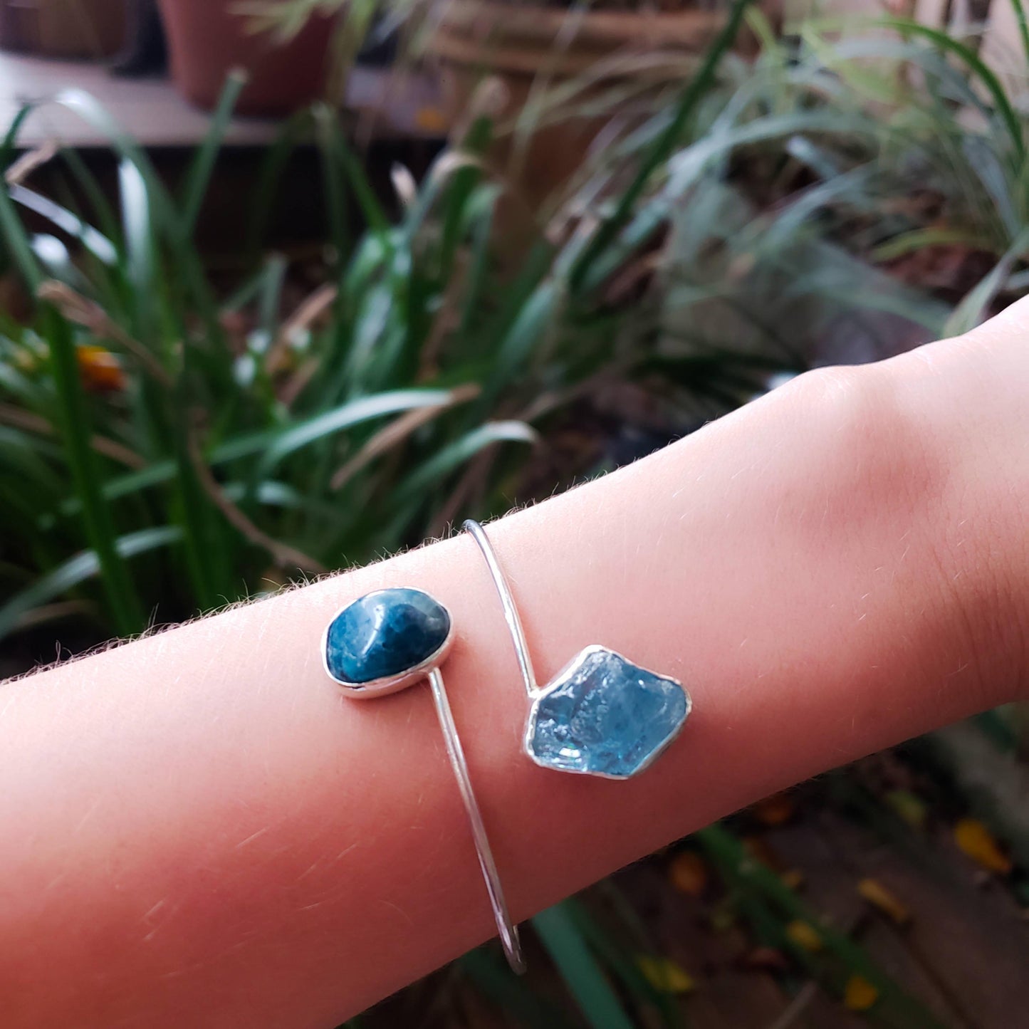 Pulseira Renovação Apatita, Água Marinha e Prata usekahla.com