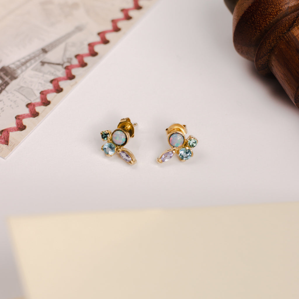 Brinco Zora II Opala, Tanzanita,Apatita, Água Marinha e Ouro 18k Kahla