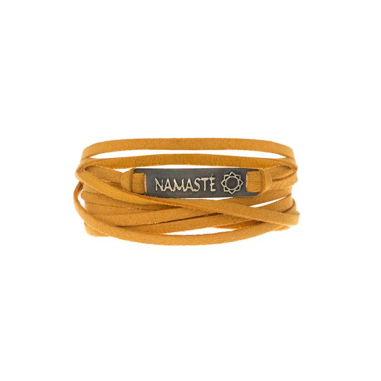 Pulseira Namastê Palavras Sagradas Prata e Couro usekahla.com