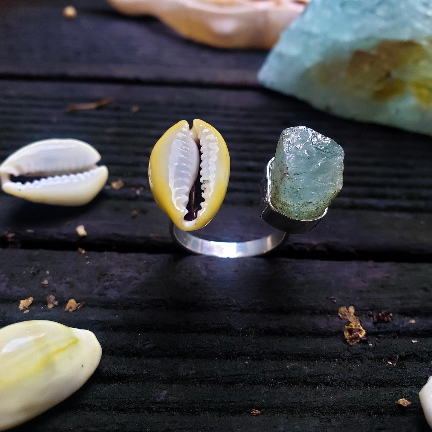 Anel Odoyá Água Marinha, Búzio e Prata usekahla.com