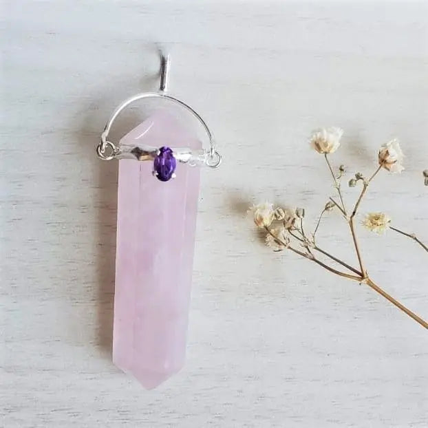 Pingente Balance Prata Ametista e Quartzo Rosa usekahla.com