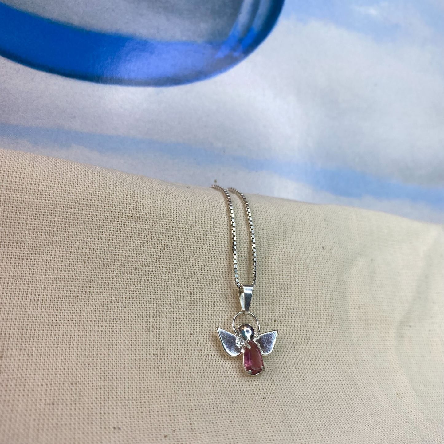Pingente Anjo da Guarda Turmalina Rosa e Prata usekahla.com