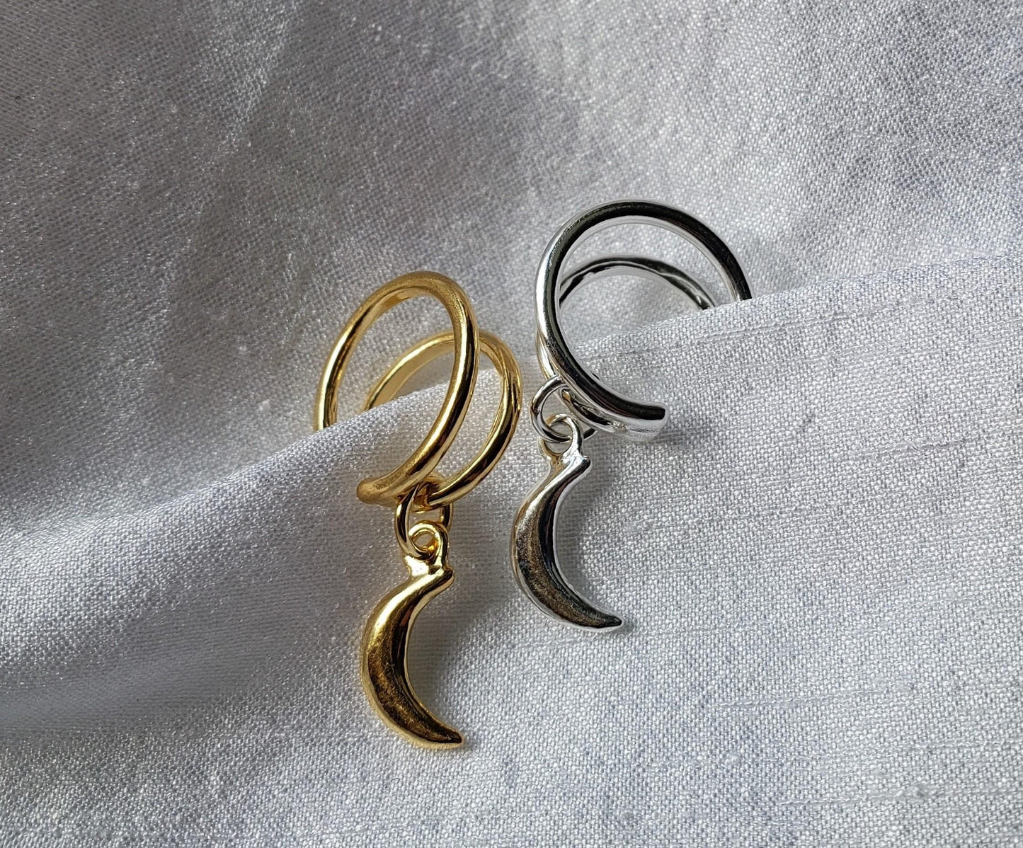 Piercing Lua Crescente Prata e Banho de Ouro 18k usekahla.com
