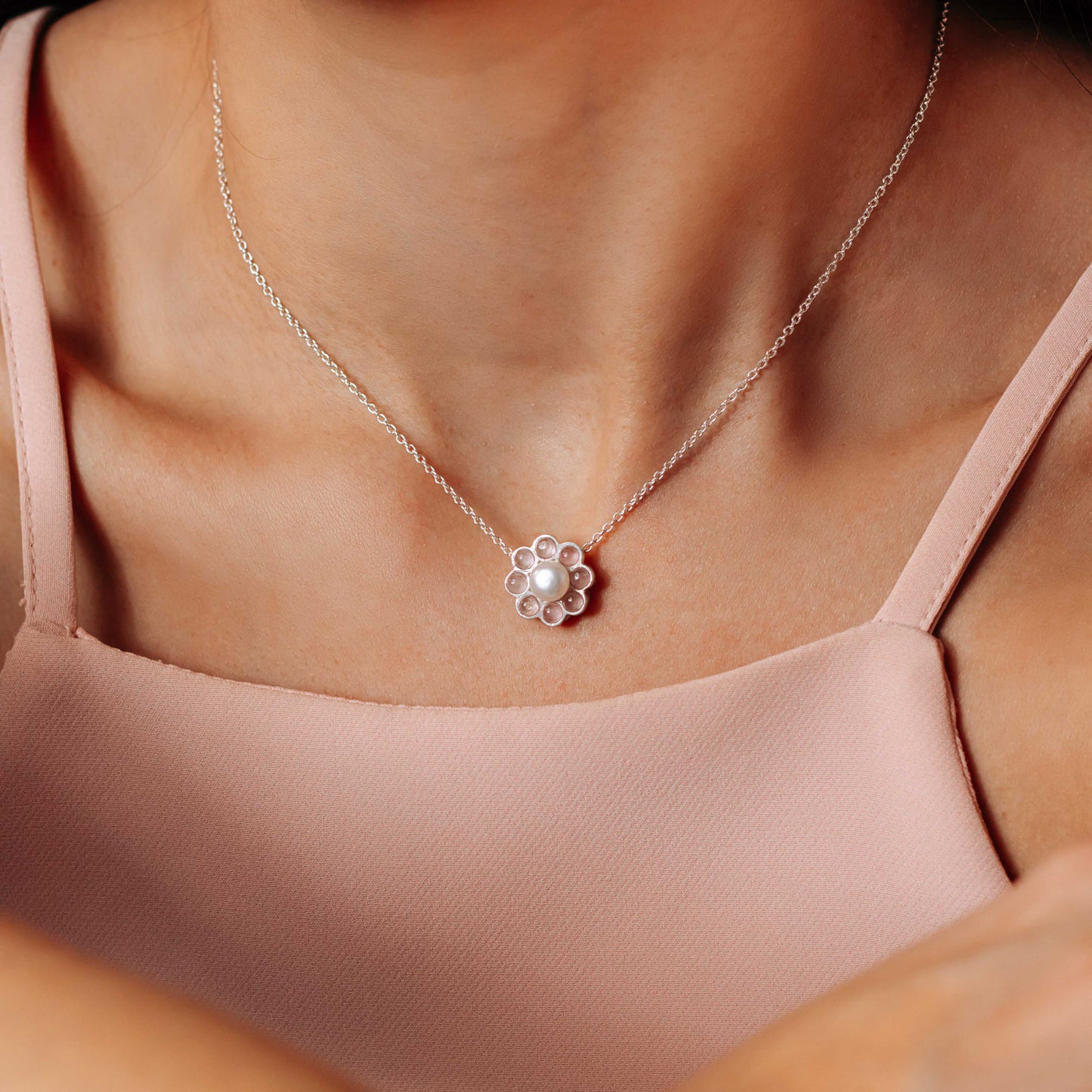Pingente Colorê | Quartzo Rosa e Prata Kahla