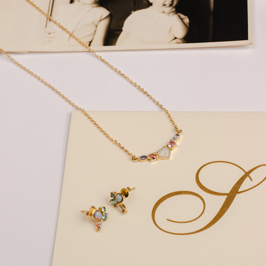 Colar Zora Opala, Turmalina Rosa, Tanzanita e Ouro 18k Kahla