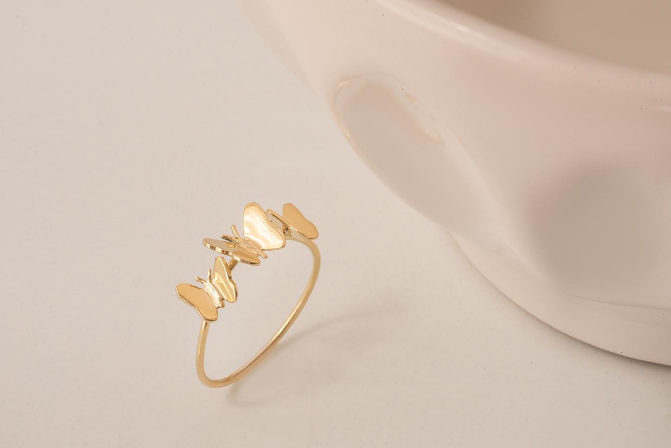 Anel Trio Borboletas Ouro 18k usekahla.com