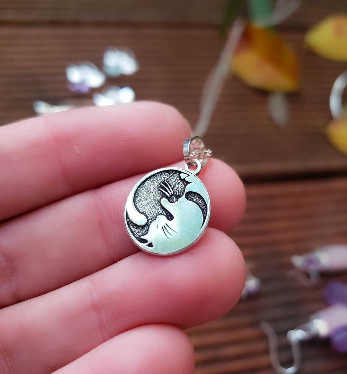 Pingente Gatinhos Yin Yang | Prata usekahla.com