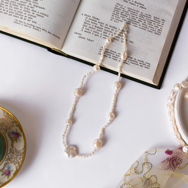 Colar Choker Maria Bonita Pérolas Barrocas e Prata usekahla.com