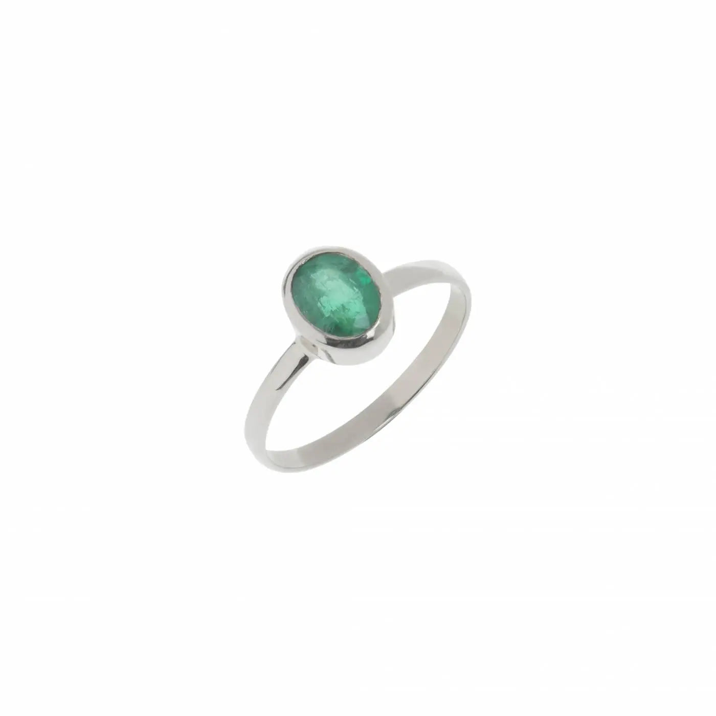 Anel Solitário English | Esmeralda e Ouro Branco 18k usekahla.com