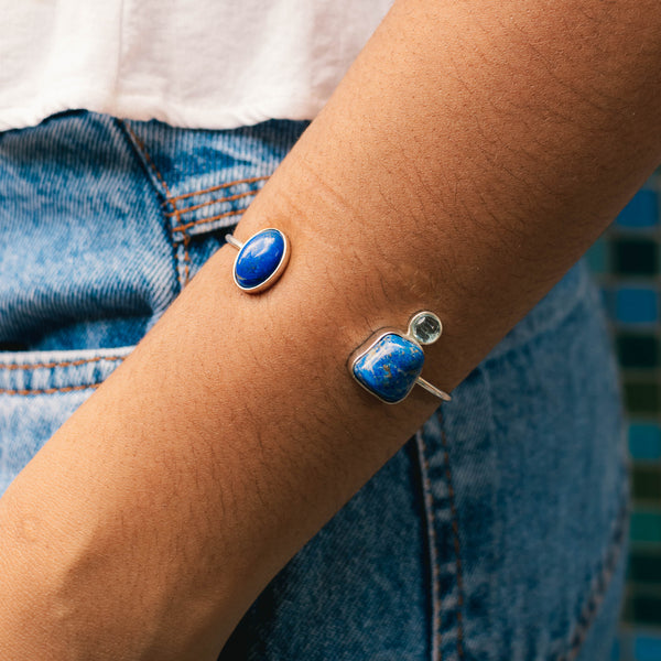 Pulseira Serena Lapis Lázuli, Água Marinha e Prata usekahla.com