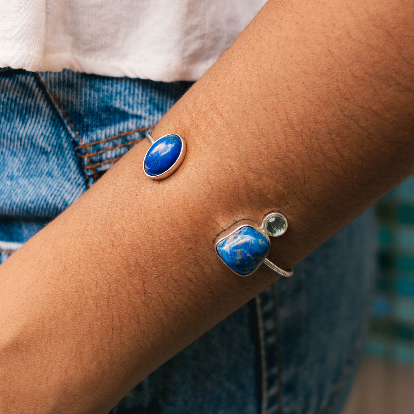 Pulseira Serena Lapis Lázuli, Água Marinha e Prata usekahla.com