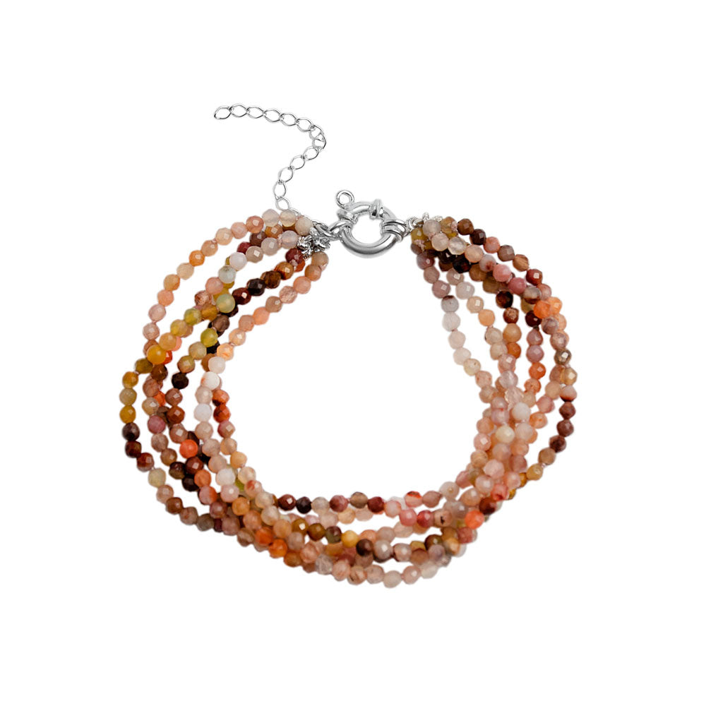Pulseiras Reine Mix com Rodocrosita, Turmalina, Quartzo Rosa e Prata Kahla