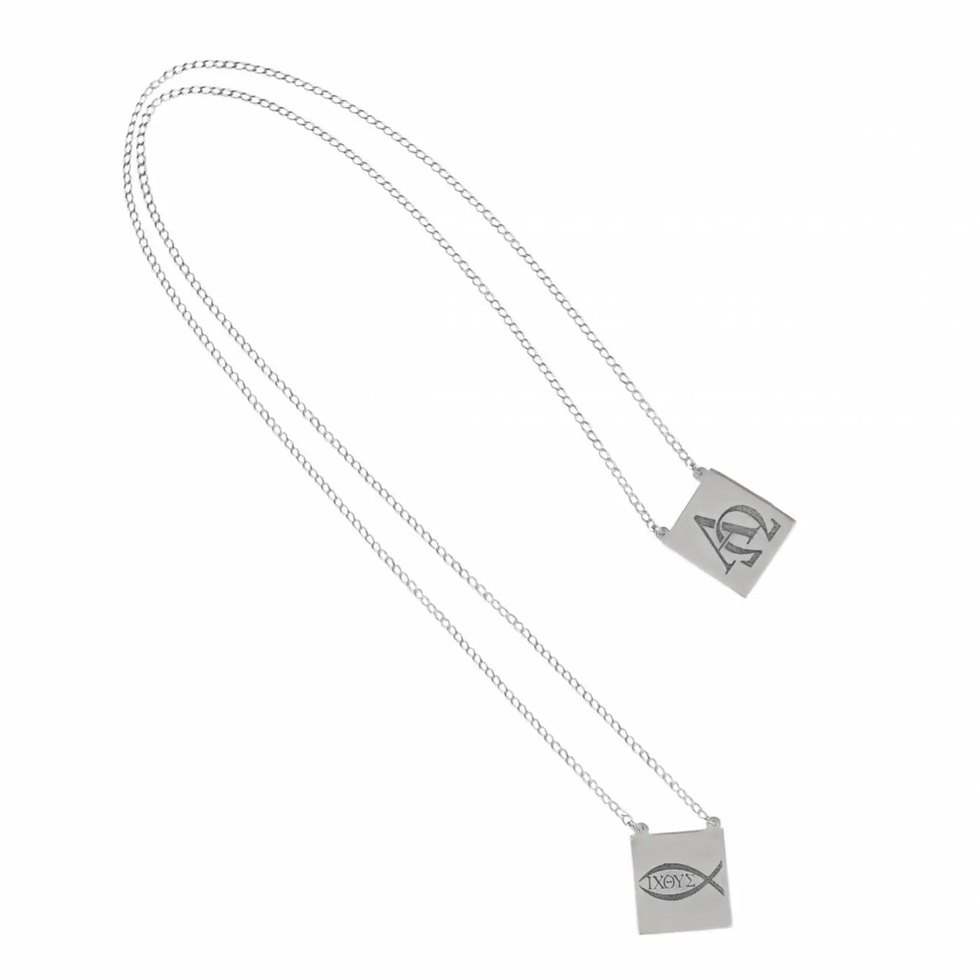 Escapulário Ichthys & Alfa e Ômega Prata usekahla.com