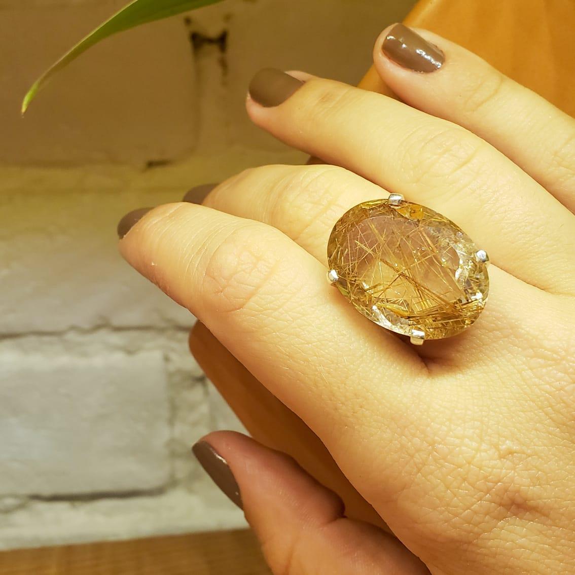 Anel Luz Cósmica| Prata 925 e Quartzo Rutilado usekahla.com