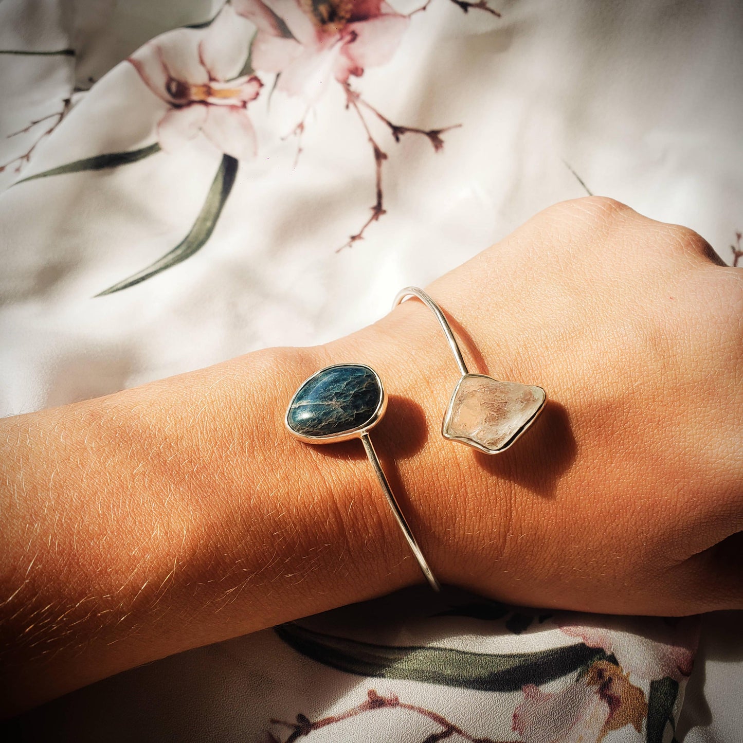 Pulseira Renovação Apatita, Água Marinha e Prata usekahla.com
