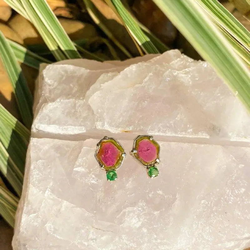 Brinco Melancia | Turmalina Melancia , Tsavorita e Prata 925 usekahla.com