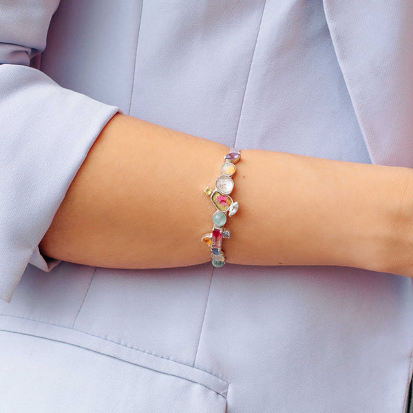 Pulseira Colorê Única | Ametista, Opala, Topázio,Turmalina, Água-Marinha, Citrino,Pedra da Lua, Tanzanita, Peridoto e Prata Kahla