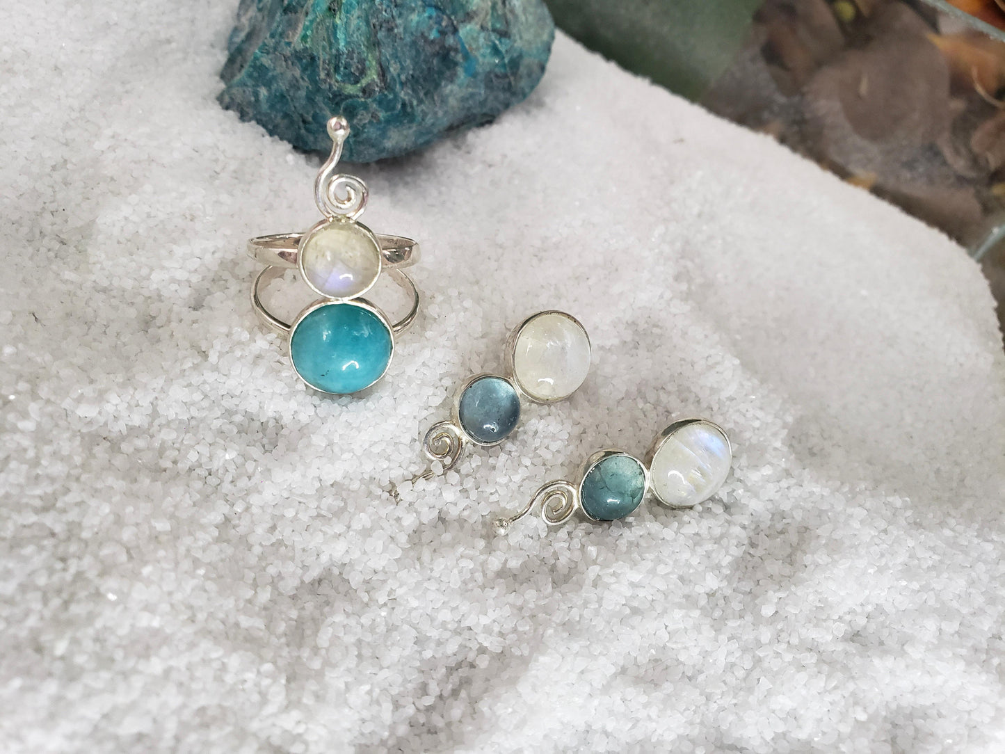 Brinco Odara | Pedra da Lua, Fluorita e Prata 925 usekahla.com
