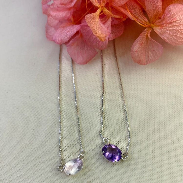 Escapulário Ilumiara Quartzo Rosa, Ametista e Prata usekahla.com
