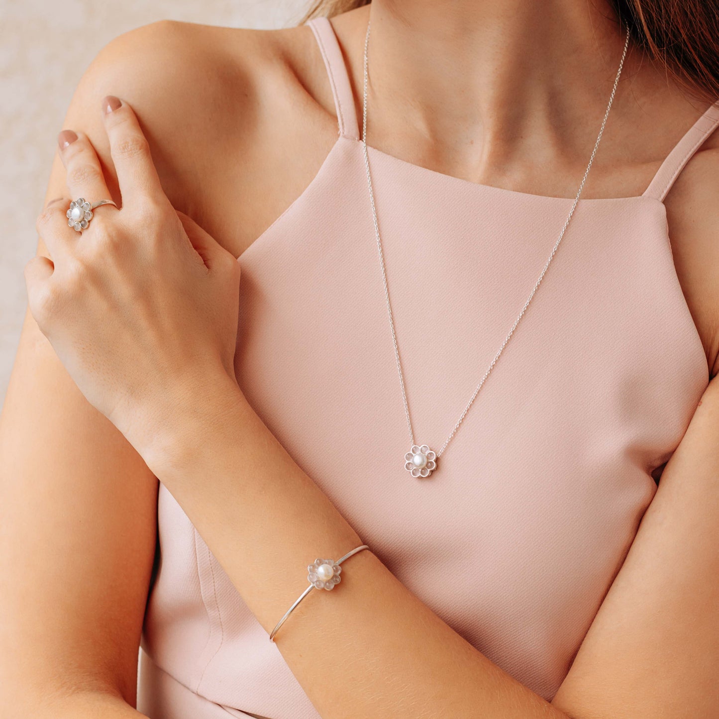 Pulseira Colorê| Quartzo Rosa e Prata Kahla