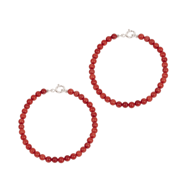 Par de Pulseiras Akai Ito Coral Vermelho e Prata usekahla.com