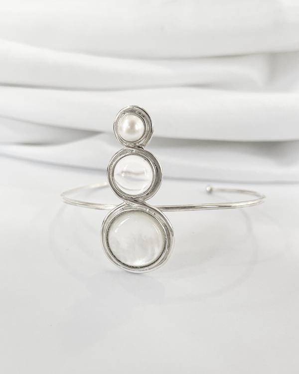 Pulseira Rijo Madrepérola, Cristal, Pérola Botão e Prata 925 Kahla