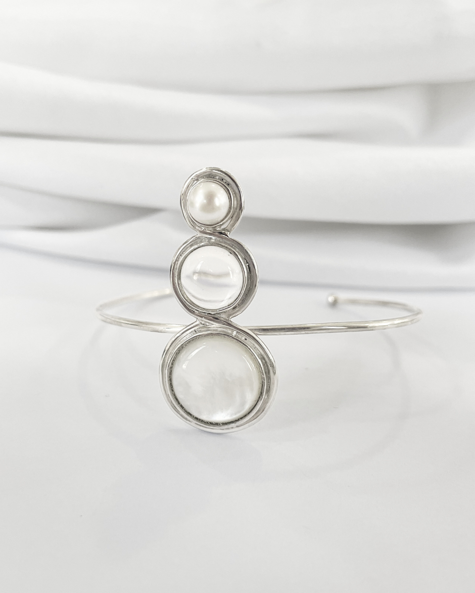 Pulseira Rijo Madrepérola, Cristal, Pérola Botão e Prata 925 Kahla