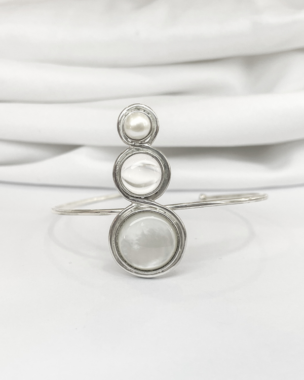 Pulseira Rijo Madrepérola, Cristal, Pérola Botão e Prata 925 Kahla