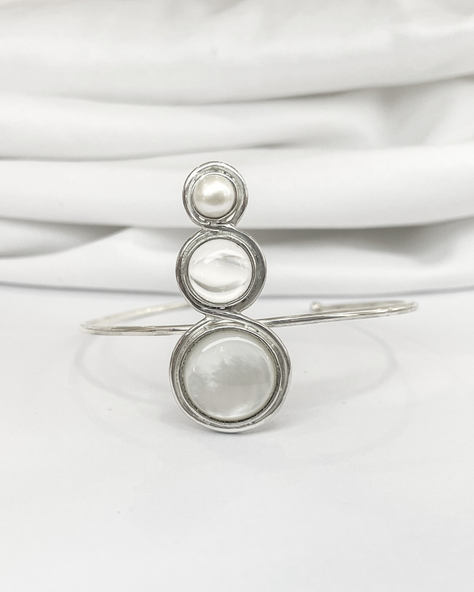 Pulseira Rijo Madrepérola, Cristal, Pérola Botão e Prata 925 Kahla