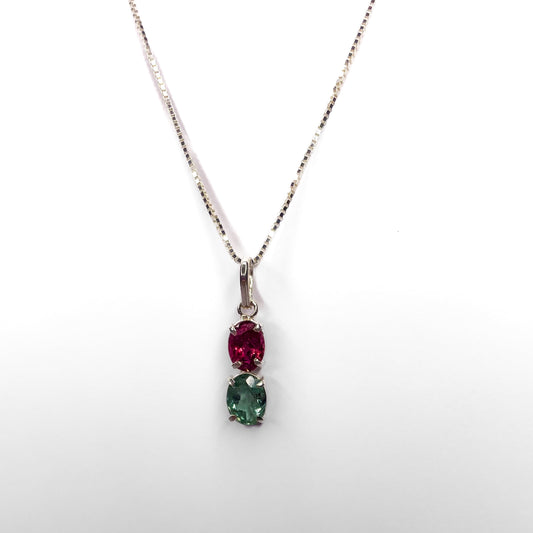 Pingente Ilumiara Duplo Turmalina Rosa, Turmalina Verde e Prata usekahla.com