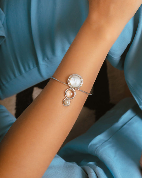 Pulseira Rijo Madrepérola, Cristal, Pérola Botão e Prata 925 Kahla