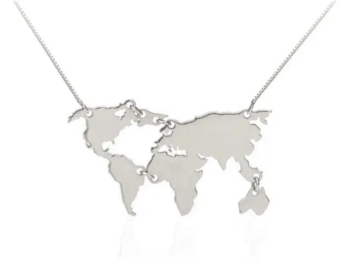 Colar Mapa-Múndi Mundo Prata usekahla.com