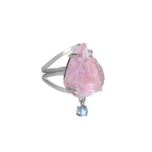 Anel Purnam Quartzo Rosa, Água- Marinha e Prata usekahla.com