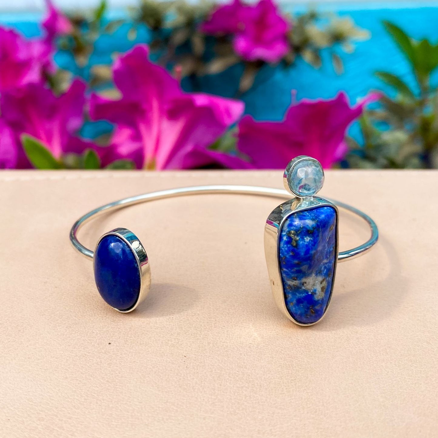 Pulseira Serena Lapis Lázuli, Água Marinha e Prata usekahla.com